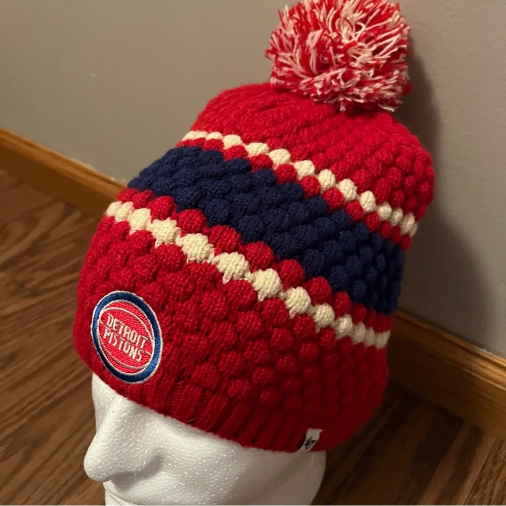 Detroit Pistons 47 Brand‎ Winter Knit Pompom Hat Womens Basketball